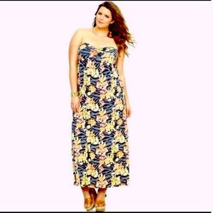 Torrid Tropical Strapless Maxi Dress sz1X EUC